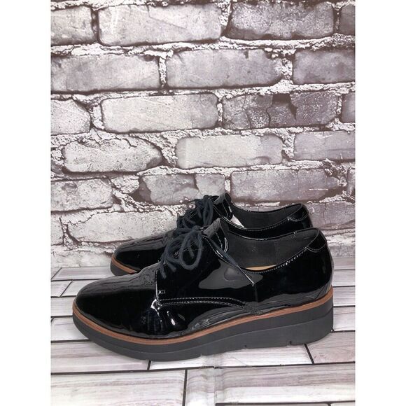 Clarks Unstructured Black Patent Leather Platform Lace Shoes Women Sz 8M US/39EU - Picture 8 of 16